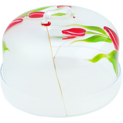 Glass Cake Stand with Cover 9&quot; Frosty Tulips