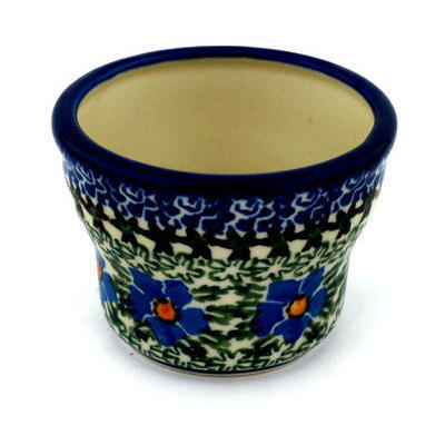 Polish Pottery Candle Holder 3&quot; Blue Daisy Dream UNIKAT