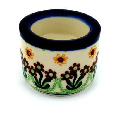 Polish Pottery Candle Holder 3&quot; Brown Daisy Dance