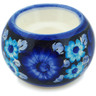 faience Candle Holder 3&quot; Cobalt Flowers