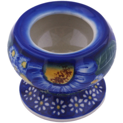 Polish Pottery Candle Holder 3&quot; Floral Fruit Basket UNIKAT
