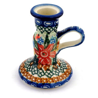 Polish Pottery Candle Holder 4&quot; Starflower Basket UNIKAT