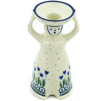Polish Pottery Candle Holder 6&quot; Water Tulip