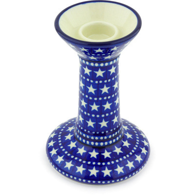 Polish Pottery Candle Holder 7&quot; Midnight Stars