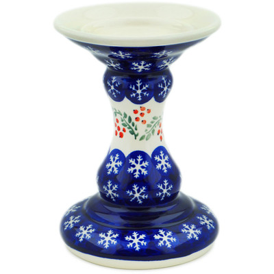 Polish Pottery Candle Holder 7&quot; Snowflakes Tree