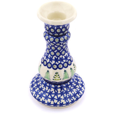 Polish Pottery Candle Holder 7&quot; Winter Ferns