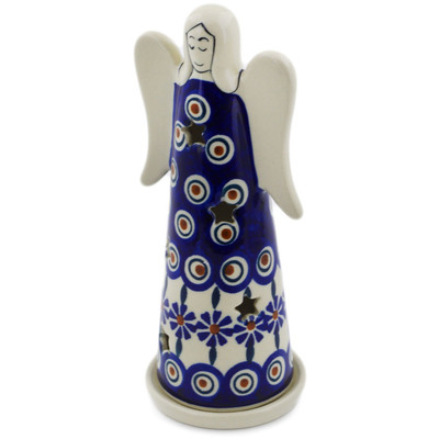 Polish Pottery Candle Holder 8&quot; Peacock
