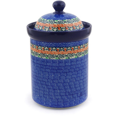 Polish Pottery Canister 9&quot; Red Ring
