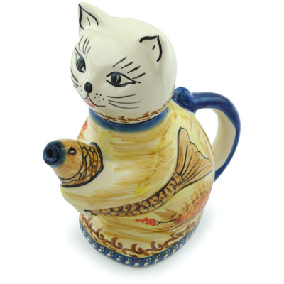 Polish Pottery Cat and Fish Creamer 17 oz UNIKAT