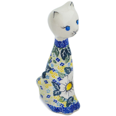 Polish Pottery Cat Figurine 10&quot; Floral Fantasy UNIKAT
