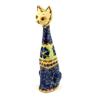 Polish Pottery Cat Figurine 10&quot; UNIKAT
