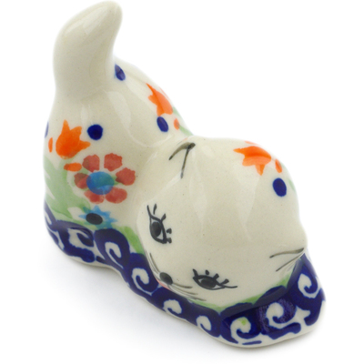 Polish Pottery Cat Figurine 2&quot; Spring Flowers
