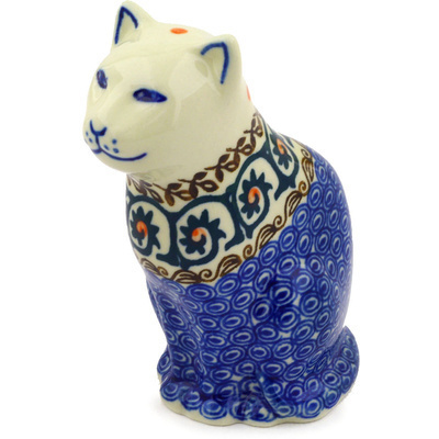 Polish Pottery Cat Figurine 5&quot; Fiddle Faddle