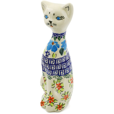 Polish Pottery Cat Figurine 9&quot; Pansy Morning