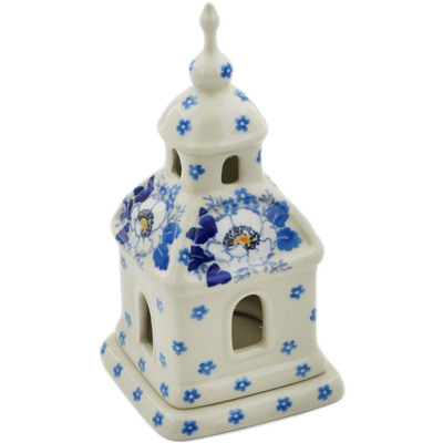 Polish Pottery Chapel Candle Holder 6&quot; Blue Spring
