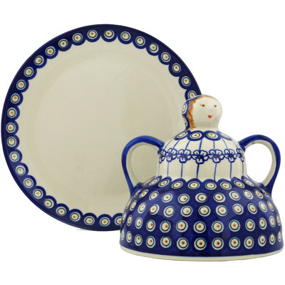 Polish Pottery Cheese Lady 10&quot; Flowering Peacock
