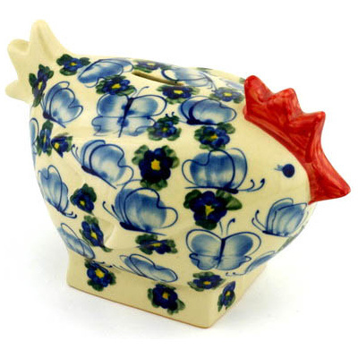 Polish Pottery Chicken Shaped Piggy Bank 7&quot;