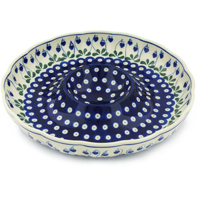 Polish Pottery Chip and Dip Platter 12&quot; Bleeding Heart Peacock