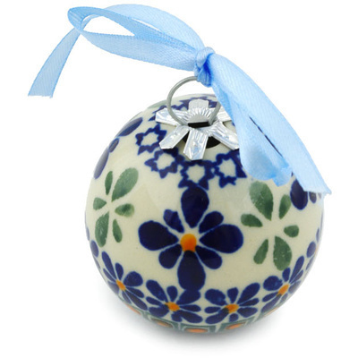 Polish Pottery Christmas Ball Ornament 2&quot; Gangham Flower Chain