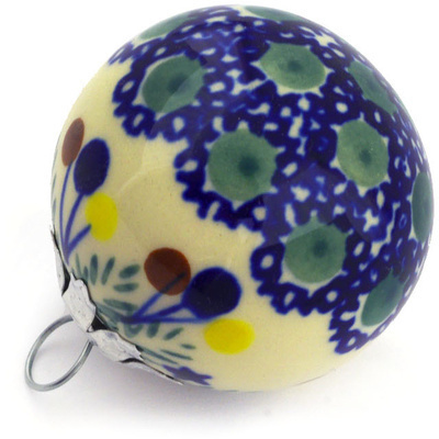 Polish Pottery Christmas Ball Ornament 2&quot; Stars And Holly Berries
