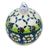Polish Pottery Christmas Ball Ornament 3&quot; Green Daisy UNIKAT