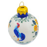 Polish Pottery Christmas Ball Ornament 3&quot; Rooster Madness UNIKAT