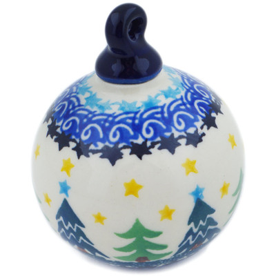 Polish Pottery Christmas Ball Ornament 4&quot; Christmas Evergreen