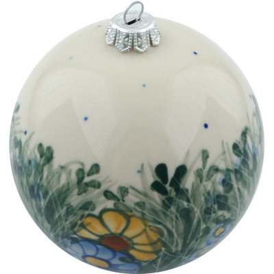 Polish Pottery Christmas Ball Ornament 4&quot; Indigo Dream