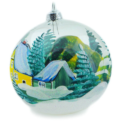 Glass Christmas Ball Ornament 4&quot; Snow Homes