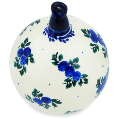 Polish Pottery Christmas Ball Ornament 5&quot; Blue Berry Special UNIKAT