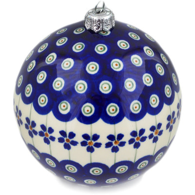 Polish Pottery Christmas Ball Ornament 5&quot; Flowering Peacock