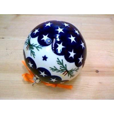 Polish Pottery Christmas Ball Ornament 5&quot; Holly Stars