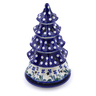 Polish Pottery Christmas Tree Candle Holder 10&quot; Blue Clover Peacock