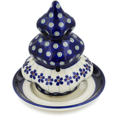 Polish Pottery Christmas Tree Candle Holder 6&quot; Flowering Peacock