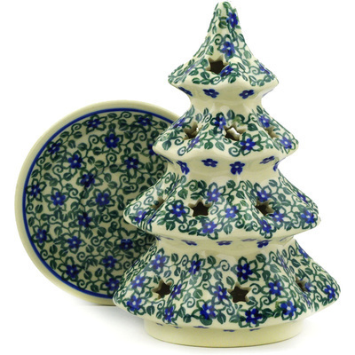Polish Pottery Christmas Tree Candle Holder 7&quot; Lobelia Vines