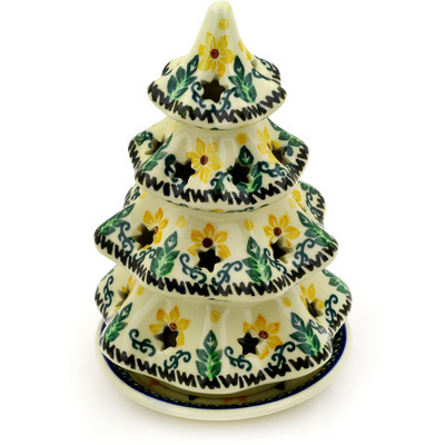 Polish Pottery Christmas Tree Candle Holder 7&quot; Morning Blossoms