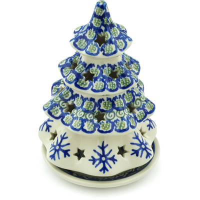 Polish Pottery Christmas Tree Candle Holder 7&quot; Sweet Pea Snowflake