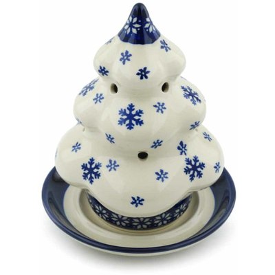 Polish Pottery Christmas Tree Candle Holder 7&quot; Winter Flowers