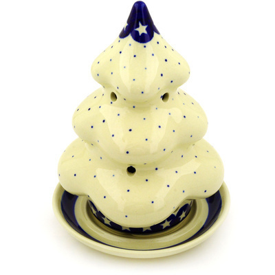 Polish Pottery Christmas Tree Candle Holder 8&quot; Celestial Dreams
