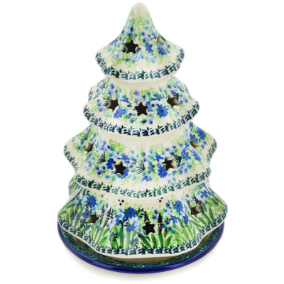 Polish Pottery Christmas Tree Candle Holder 8&quot; Lavender Meadow UNIKAT