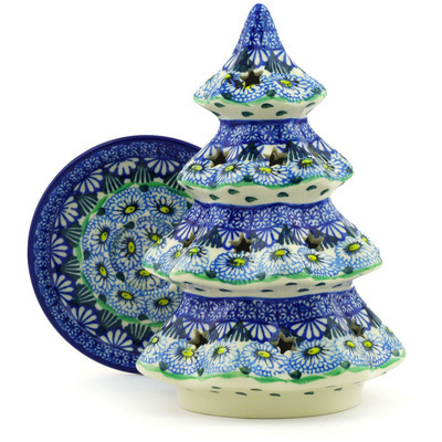 Polish Pottery Christmas Tree Candle Holder 8&quot; Mums The Word UNIKAT