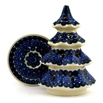 Polish Pottery Christmas Tree Candle Holder 8&quot; Nightime Passage