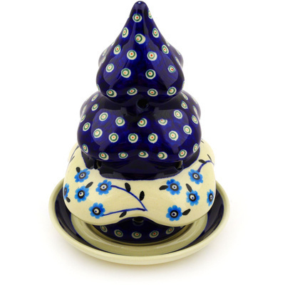 Polish Pottery Christmas Tree Candle Holder 8&quot; Peacock Poppies