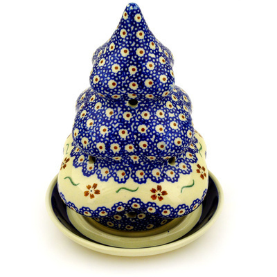 Polish Pottery Christmas Tree Candle Holder 8&quot; Sweet Red Flower