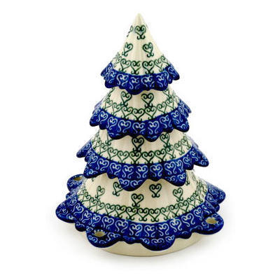Polish Pottery Christmas Tree Figurine 8&quot; Lovely Heart