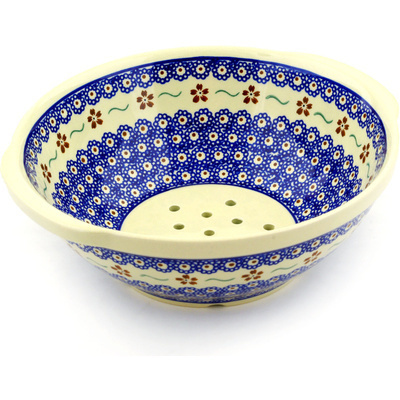 Polish Pottery Colander 10&quot; Sweet Red Flower