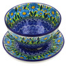 Polish Pottery Colander with Plate 8&quot; Blue Daisy UNIKAT