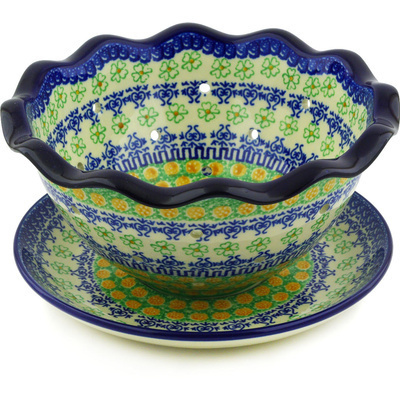 Polish Pottery Colander with Plate 9&quot;