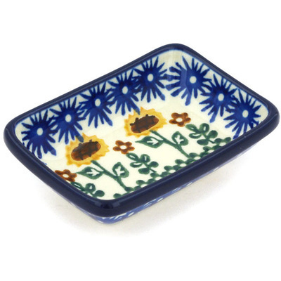 Polish Pottery Condiment Dish 4&quot; Field Of Sunflowers