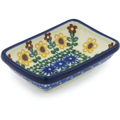 Polish Pottery Condiment Dish 4&quot; Ring Of Sunflowers